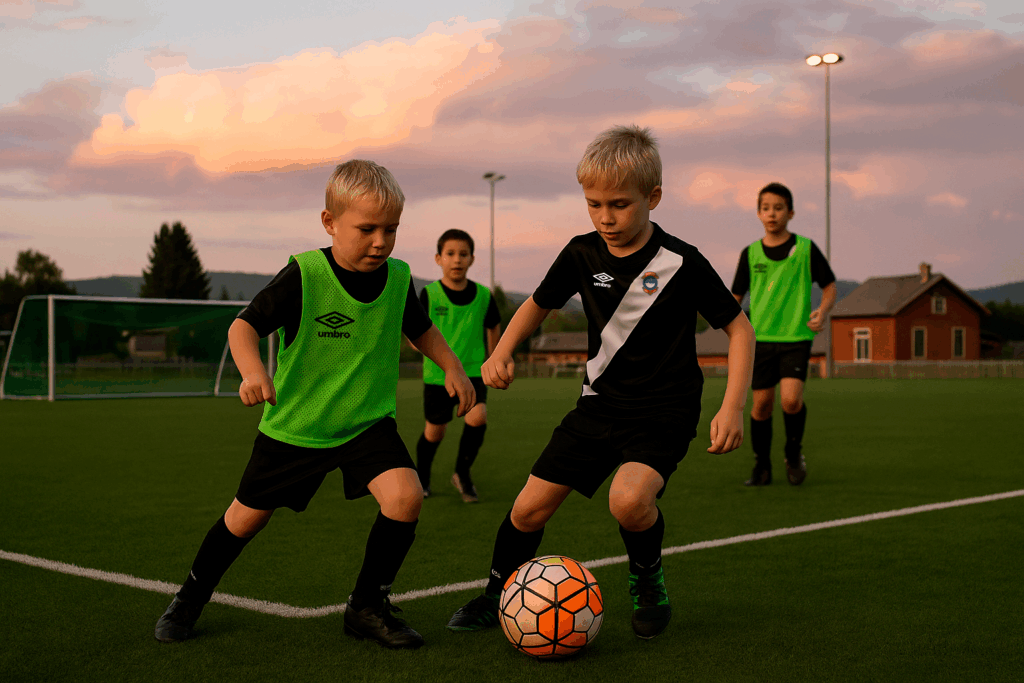 Illustasjonsbilde av barn som spiller fotball, AI-generert